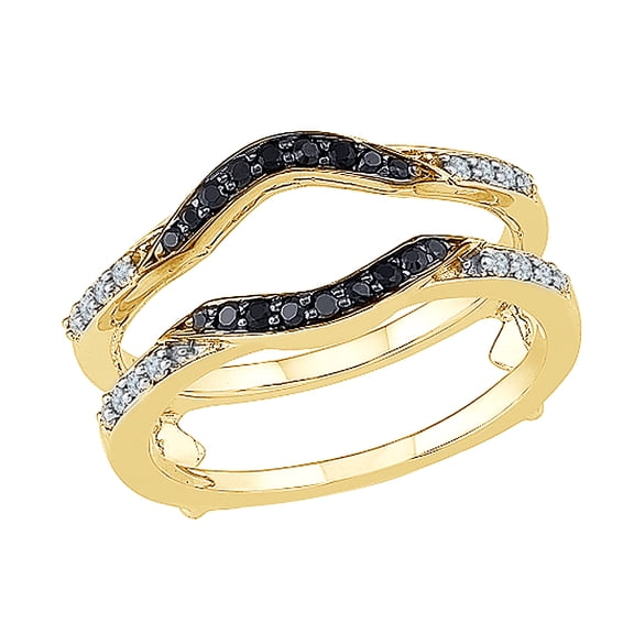 AFFY White & Black Natural Diamond Solitaire Wrap Ring in 10k Yellow Gold (0.25 Cttw) By
