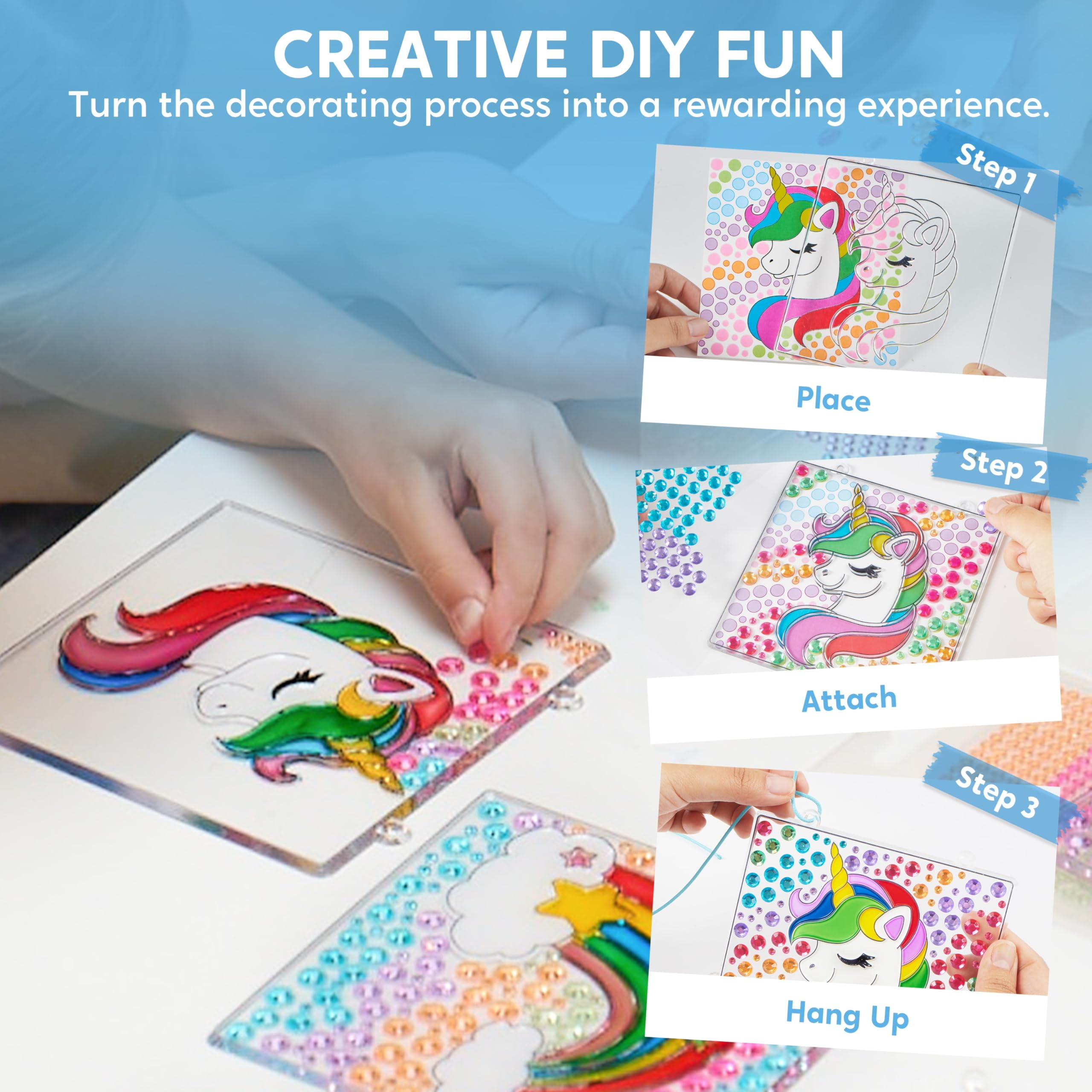 Joyfy Suncatcher Art Craft Kit for Kids Girls 6-12 with 4 Designs