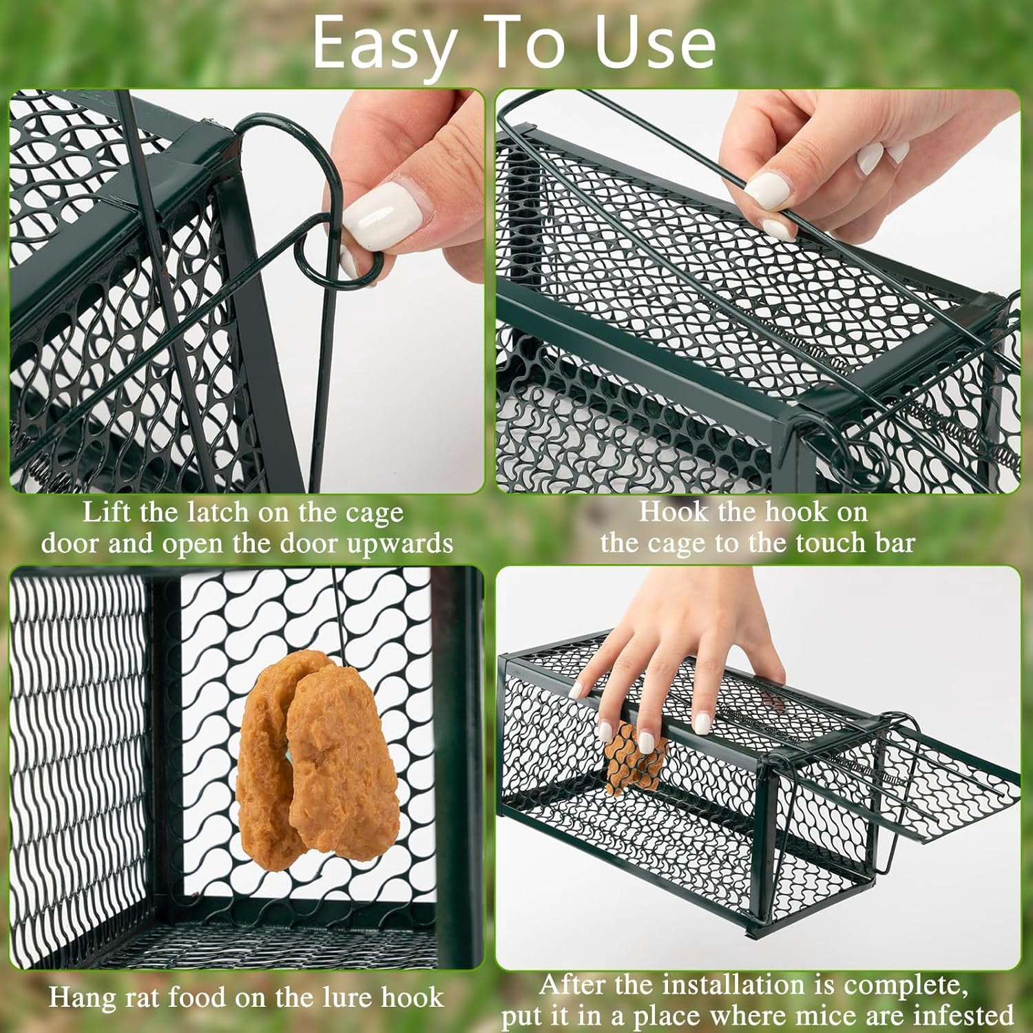 2 Pcs Humane Rat Trap Chipmunk Rodent Mouse Squirrel Trap Small Live Animal Mouse Voles Hamsters Live Cage Rat Mouse Cage for Mice Easy to Catch and Release (Green)