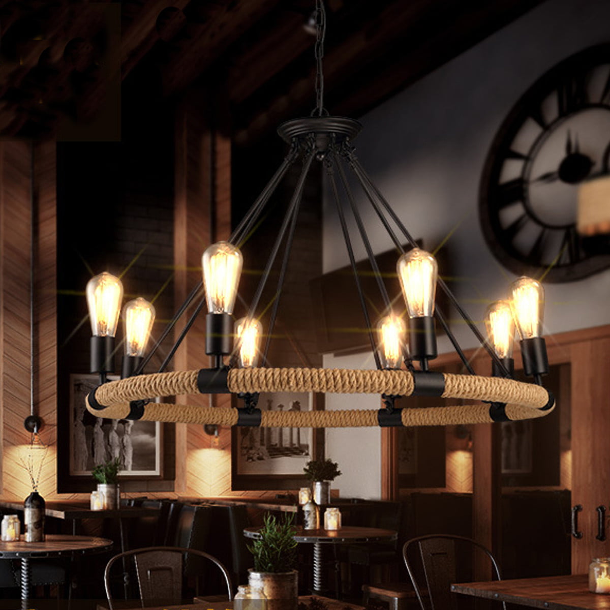 Industrial Retro Style Rope Pendant Lamp Ceiling Lights Chandelier