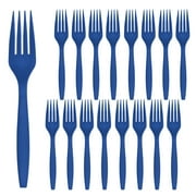 Party City Disposable Plastic Forks, 16 Count (Royal Blue) - Go Brightly Heavy Duty Classic Reuseable Plastic Forks - Premium Party Supplies Cutlery