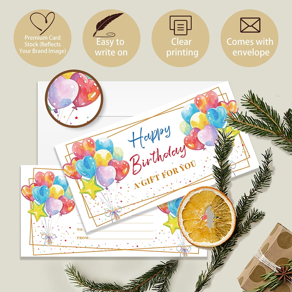 Paper Gift Card Invitation Cards for Birthday Wedding Party Rectangle Balloon 170x85mm 40pcs/set