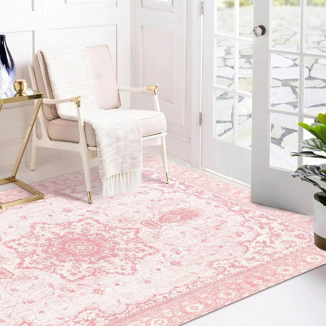 Area Rug x Washable Pink Rug Honeycomb Non Slip Retro Rugs Soft Faux Wool Carpet Foldable & Machine Washable Rugs for Living Room Bedroom Dining Room Kitchen