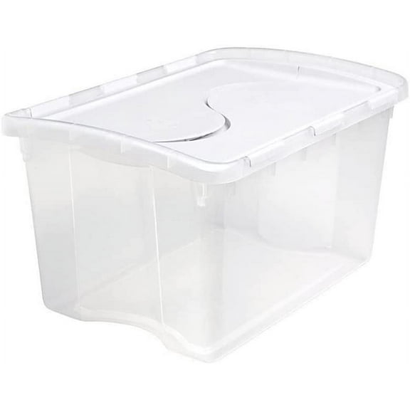 Sterilite 48 Quart Clear Hinged Lid Storage Box, Stackable, Plastic, White