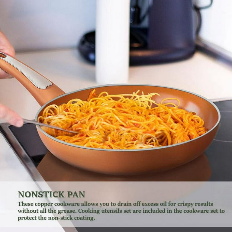 FGY Copper Pots & Pans Set 5 Pieces Cookware Set, 8 inch Fry Pan, 1qt Saucepan, 2QT Sauce Pan (Copper) 