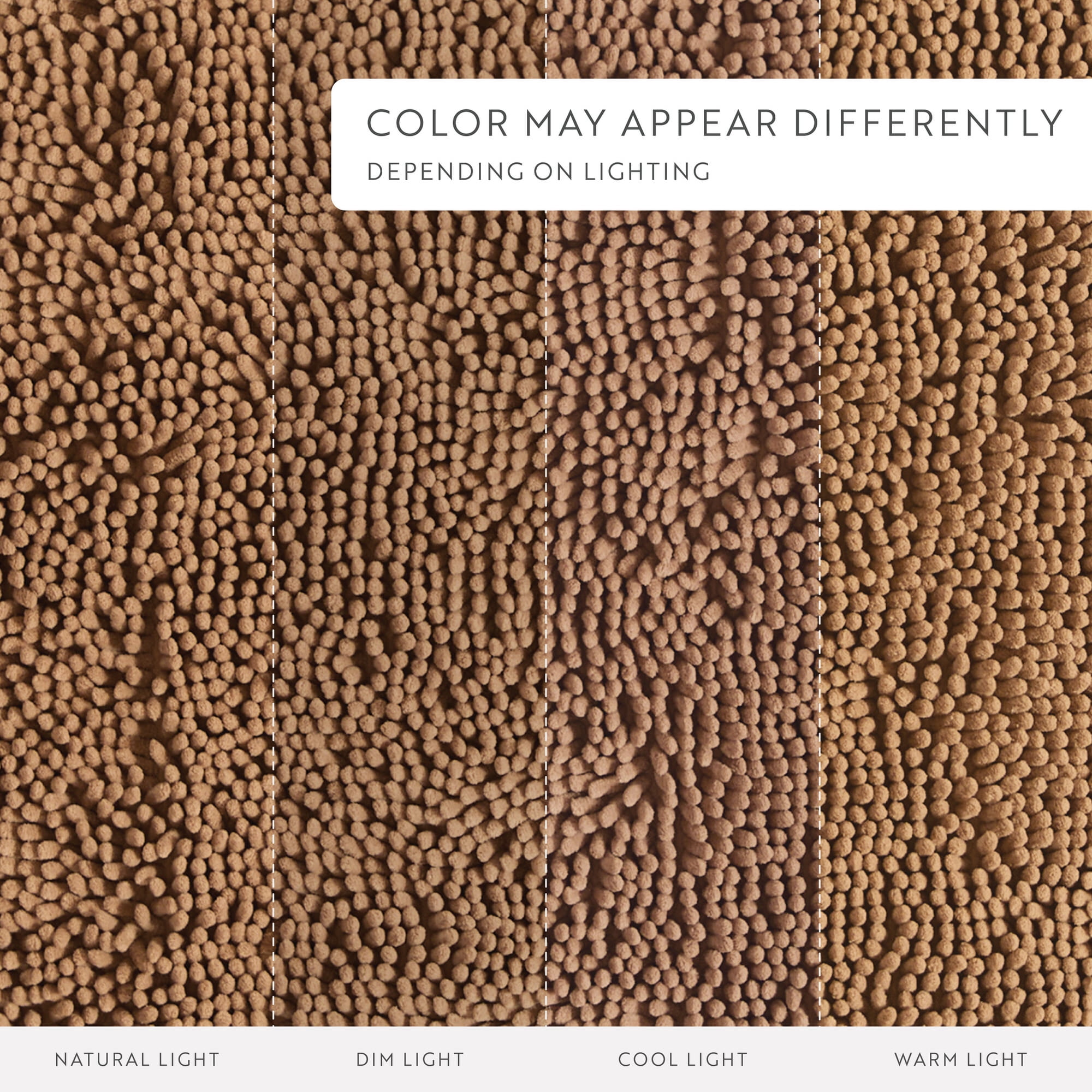 Soft Absorbent Chenille Bath Mat Rug with Anti-Skid Rubber Backing, 34 x 21, Mocha, by Noble Linens