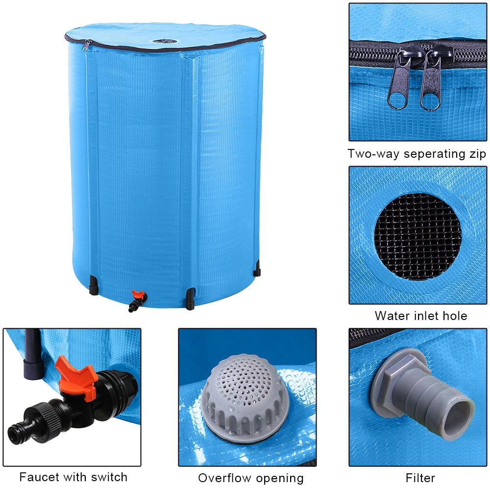 Gzxs 100 Gallon Collapsible Rain Barrel, Large Garden Water Storage Tank, Portable Folding Rainwater Collector, Water Catcher (Blue)