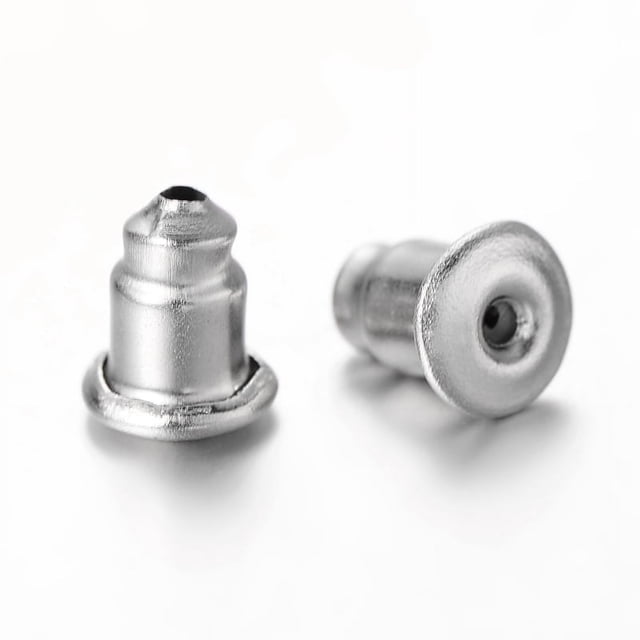 2000pc Tarnish Resistant 304 Stainless Steel Ear Nuts Bullet Earring Backs 5.5x5mm Hole: 0.8mm Stainless Steel Color