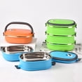 thumbnail image 3 of Biplut 1/2/3 Layer Rectangle Stainless Steel Thermal Lunch Box Food Storage Container (Green,Three Layer*), 3 of 13