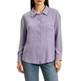 thumbnail image 3 of Women Crinkle Gauze Cotton Blend Oversized Button Down Shirt with Chest Pocket, Lightweight Summer Casual Top,Purple,XL, 3 of 7