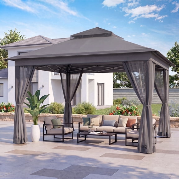 LAUSAINT HOME 11x11 Pop Up Gazebo Canopy Tent with Mosquito Netting, One-Push Instant Setup, Height Adjustable Outdoor Canopy for Backyard, Parties, BBQ, Patio