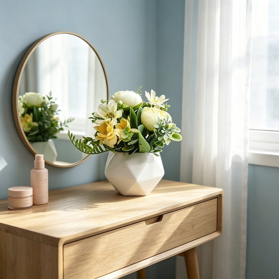 PONPRNGY Potted Peony Artificial Flowers Indoor Fake Plant Bathroom Accessories Decor, Faux Silk Flowers Arrangement in Vase Centerpieces for Tables Dresser Shelf Decor