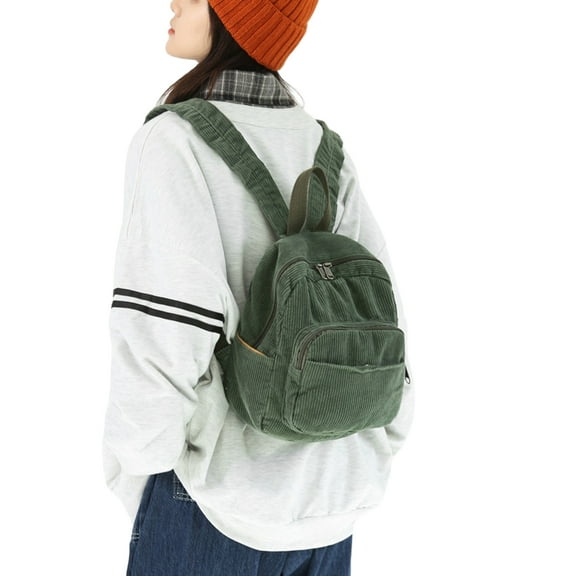 Yokua Small Corduroy Backpack Vintage School Bag Daypack for Fashion Enthusiasts