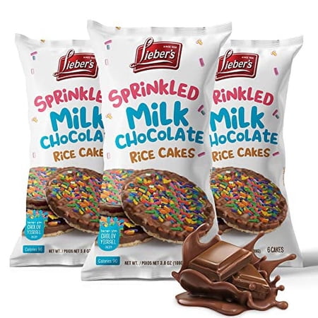 LIEBERS Sprinkled Topped Milk Chocolate Rice Cakes Kosher Certified Dairy Gluten-Free Snack (pack of 3)
