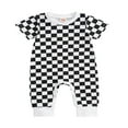 thumbnail image 1 of Babys Casual Manches Courtes Combinaison de Mode Damier Imprimé Cou Long Romper, 1 of 7