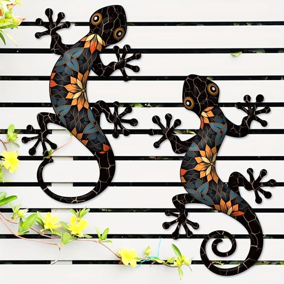 Handcrafted Metal Gecko Wall Art Sculptures, Indoor and Outdoor Decorative Accents, 2-Pack
