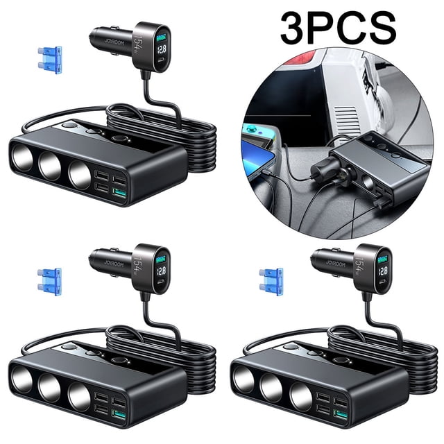Adaptador Cargador Coche 3 Uds 154W Adaptador Corriente para Coche 9 en 1 3 Enchufes QC3.0 para Vehículo