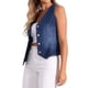thumbnail image 4 of Chaleco de mezclilla sin mangas para mujer INSPIRE CHIC, con cuello en V y botones, chaqueta casual de jean, azul oscuro, talla XS, 4 of 6