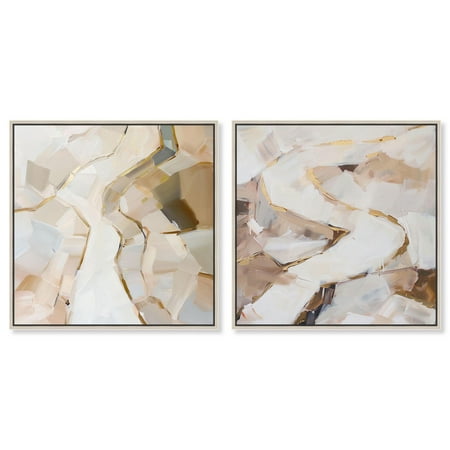 Caramel Bark Set Canvas Set of 2 Earth Tone Abstract by Art Remedy, Silver Frame, 20 x 20