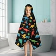 thumbnail image 6 of Black Cartoon Dinosaurs Colorful Leaves Pattern Hooded Bath Towel，50"x30" for Ages 3 To 12 Kids, Quick Dry Lightweight Soft Microfiber Hood Beach Towel Cover Up for Kids, 6 of 7