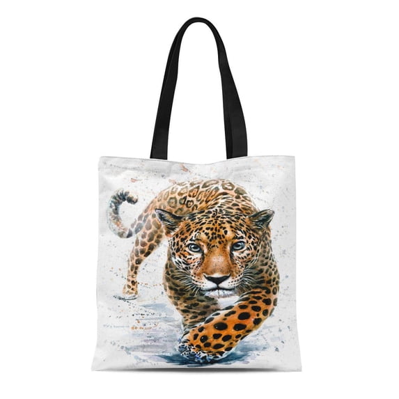 ASHLEIGH Canvas Tote Bag Watercolor Leopard Jaguar Wild Big Cat Cute Danger Durable Reusable Shopping Shoulder Grocery Bag