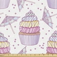 thumbnail image 1 of Cartoon Sofa Upholstery Fabric by the Yard, Rainbow Cupcakes and Buttercreams Small Umbrellas Pattern Delicious Desserts, Decorative Fabric for DIY and Home Accents, Multicolor by Ambesonne, 1 of 5