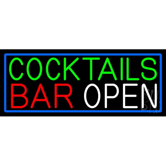Cocktails Bar Open LED Neon Sign 13 x 32 - inches, Clear Edge Cut Acrylic Backing, with Dimmer - Bright and Premium built indoor LED Neon Sign for Bar decor.