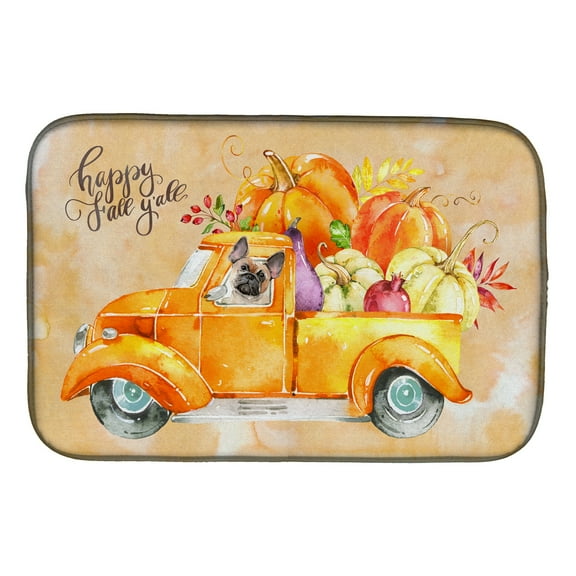 Carolines Treasures CK2666DDM Fall Harvest Fawn French Bulldog Dish Drying Mat 14 x 21" multicolor