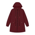 thumbnail image 5 of Feancey Hooded Rain Jackets for Women Drawstring Waist Waterproof Windbreaker Jacket Outdoor Lightweight Full Zip Raincoats Hiking Travel Jackets with Pockets Wine S, 5 of 8
