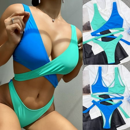 Reduced Price  Women s Patchwork Set Swimsuit  Bra Swimwear  Beachwear  Comfort-Fit  Bralette  Soft Fabric  Stylish  For Women  Summer  Swimwear Set  Women s Swimsuits | Blue S  Sopatenor
