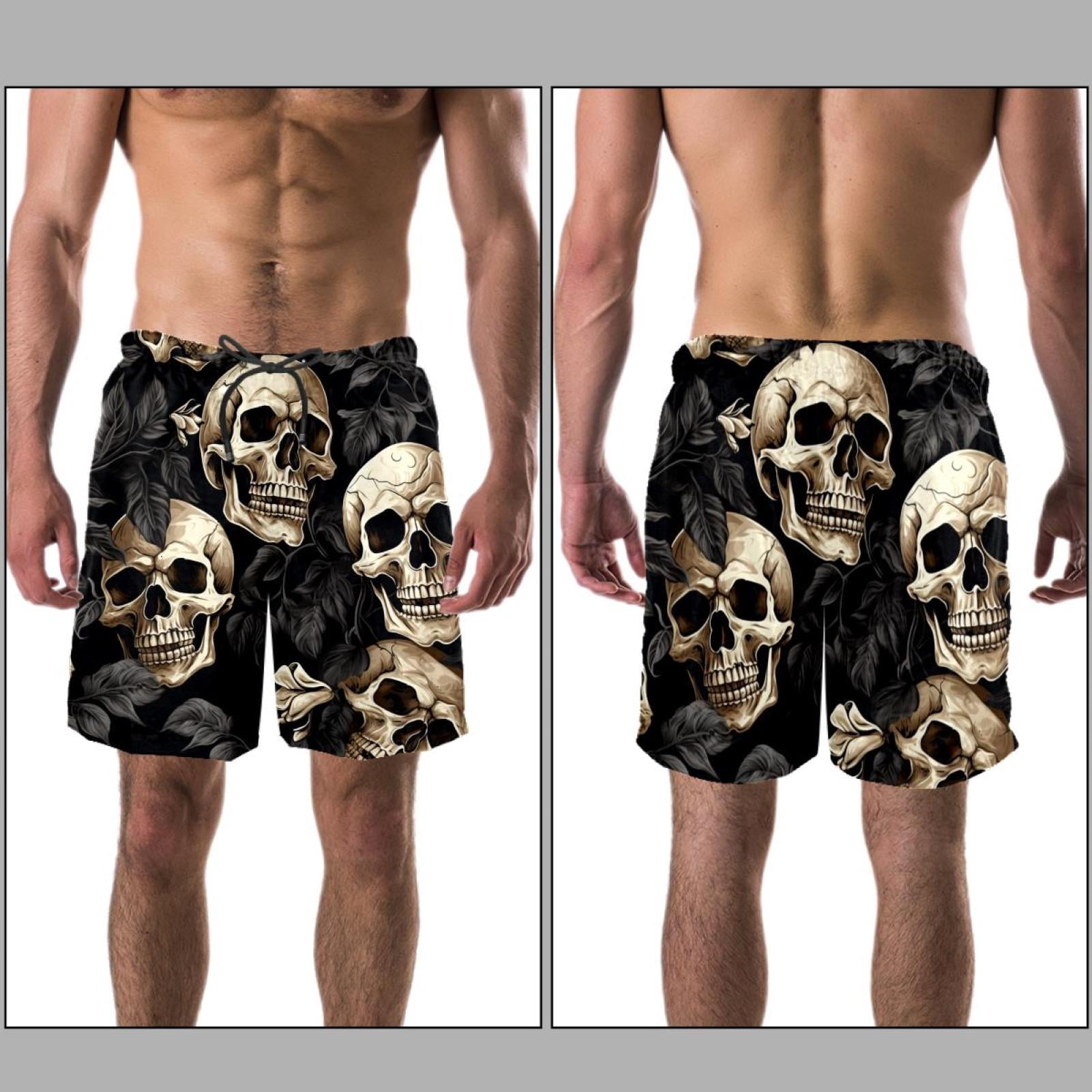 luoweisi Men's Beach Shorts Quick Dry Swim Trunks with Mesh Lining Skull 2XL