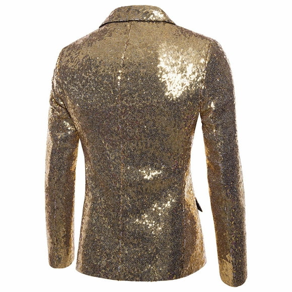 MSJUHEG Blazer Mens Suit Mens Winter Coats Round Neckline Long Sleeve Charm Men'S Casual One Button Fit Suit Coat Jacket Sequin Party Top Womens Blazer Gold S