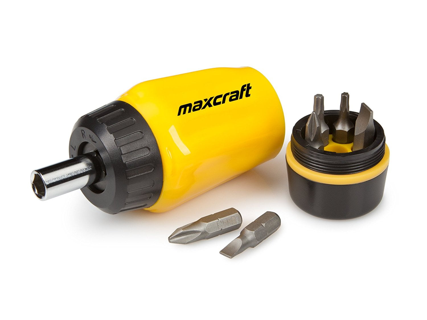 Maxcraft 60599 Gearless Stubby Ratchet Screwdriver 6 in 1 Bits Set Multi Bit Case Pack of 6