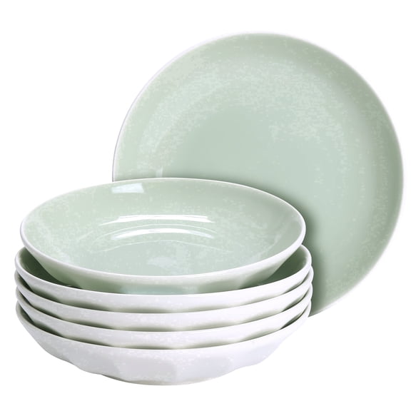 AnveeNa 6 Pack 8 Inch CreamβGreen Porcelain Dinner Plates, Smooth Glaze, ScratchβResistant, Microwave & Dishwasher Safe, Easy Clean Tableware