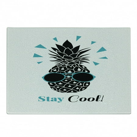 

Stay Cool Cutting Board Summer Theme Stay Cool Lettering and Pineapple Illustration Decorative Tempered Glass Cutting and Serving Board in 3 Sizes by Ambesonne