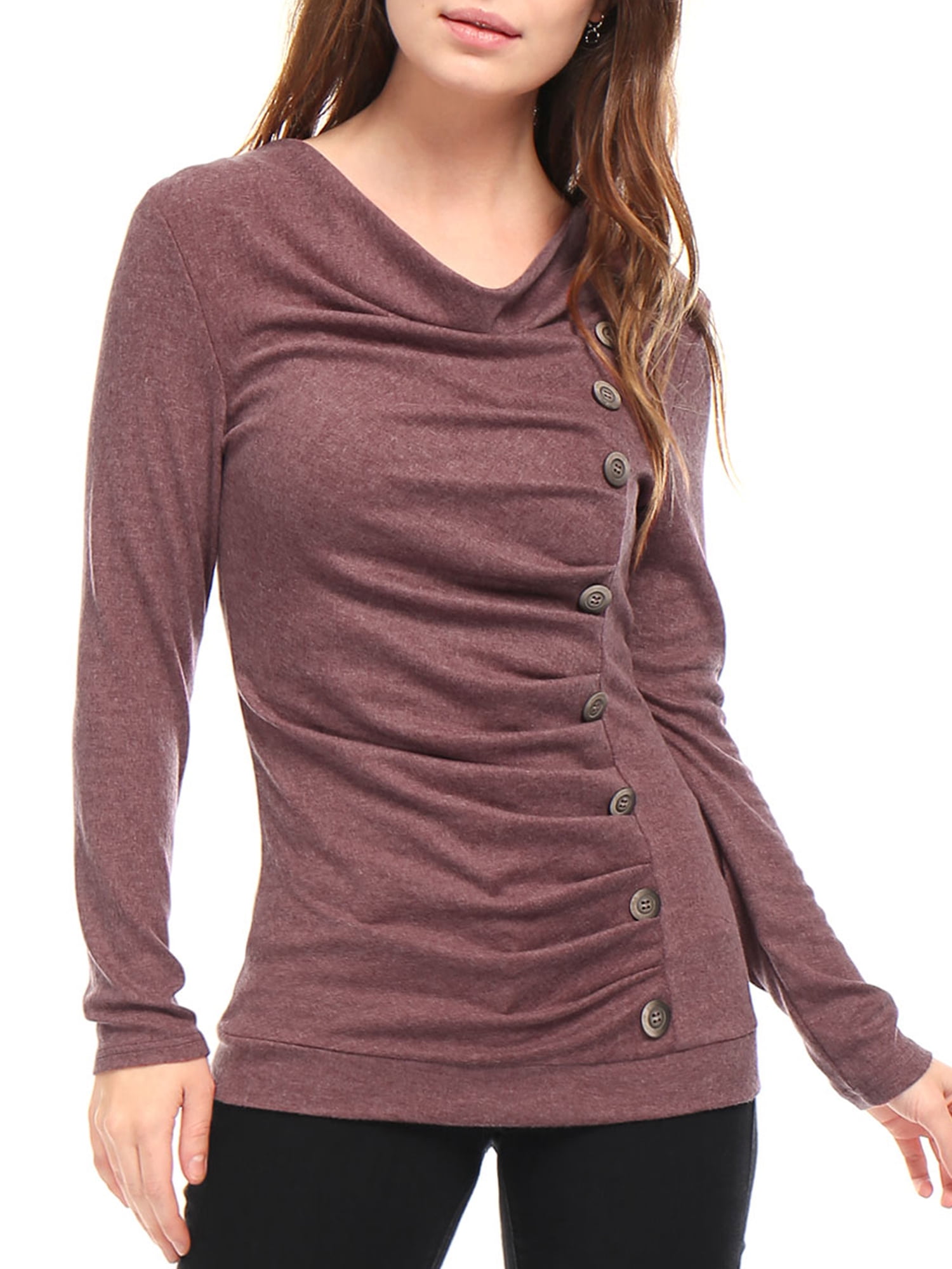 ONLY TOP Women Cowl Neck Plaid Drawstring Button Sheath Ruched Tunic Sweatshirt Asymmetrical Dress Tops # 5 Design 