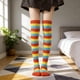 thumbnail image 4 of Calcetines altos a rayas para mujer, coloridos, por encima de la rodilla, retro, elásticos, para niñas, cosplay, disfraz de Lolita, 4 of 8