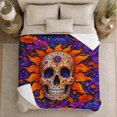 thumbnail image 5 of Day of the Dead Orange Flames Warm Flannel Blanket for Sunroom and Reading Nook, Festive Botanical Garden Scene, Housewarming Gift for Garden Lovers, Celestial Home Decor, 5 of 9