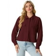 thumbnail image 4 of JWD Women's Cropping Jacket Casual Button Shacket Solid Color Long Sleeve Blouses Top with Pocket Wine Red M, 4 of 5