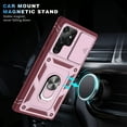 thumbnail image 5 of Compatible with Samsung Galaxy S24 Ultra with Sliding Cover Lens Protection & Kickstand, Built-in 360° Rotate Ring Stand Magnetic Card Slot Hybrid Cover Case for Samsung Galaxy S24 Ultra, Pink+Winered, 5 of 11