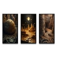 thumbnail image 2 of Designart "Unraveling the Gold Labyrinth Mystery Unveiled III" Abstract Landscape Framed Wall Art Set Of 3 - Gold Abstract Landscapes Frame Canvas Set For Living Room Decor, 2 of 6