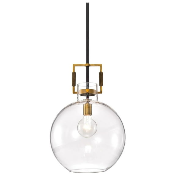 1-Light Kitchen Pendant Lights with Clear Glass Globe Shade, Oil Rubbed Bronze and Antique Adjustable Rods Modern Farmhouse Ceiling Island Light Fixture for Sink, Dining, 14 in.