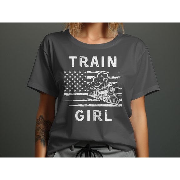 Train Girl Locomotive Tshirt Train Lover Kids Girls Toddler Baby T-Shirt Train Engine Railroad Girl Tee US Flag Train Travel Gift