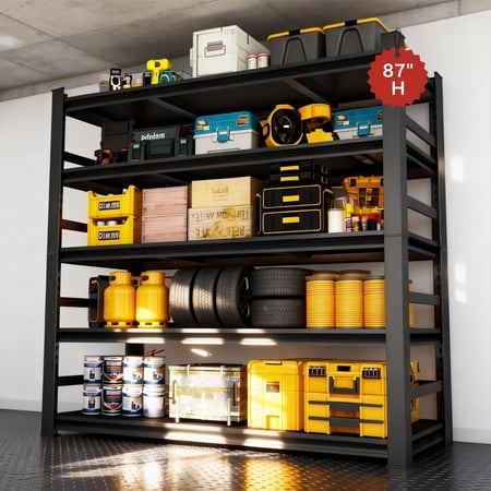87" H Heavy Duty 5-Tier Adjustable Metal Garage Shelving Unit, Black