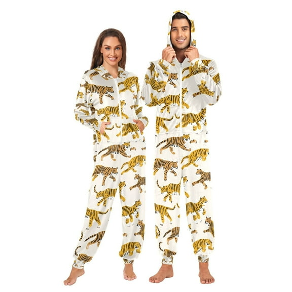 Adult Christmas Onesie Cute Tiger Adult Zipper One-Piece Pajamas Unisex Pajamas with Pockets