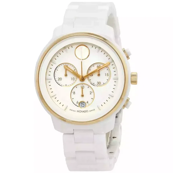 Movado Bold Verso 3600933 White Gold Chronograph Dial Swiss Ceramic Women's Watch