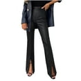 thumbnail image 2 of Lilgiuy Fashion Women Solid Zipper Casual High Waist Leather Long Pants for Beach Vacation Travel, 2 of 5
