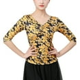thumbnail image 5 of Half Sleeves Floral Print V Neck Ruched Drawstring Ladies Workout Dance Tops T Shirt Blouse, 5 of 5