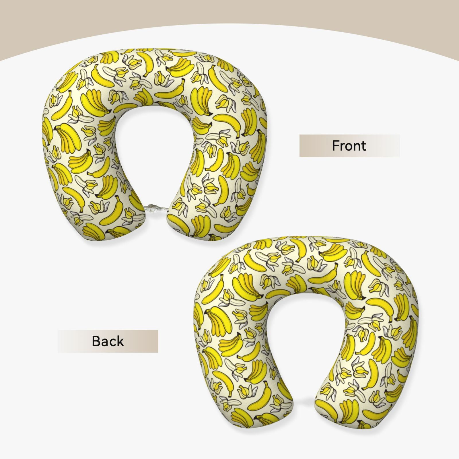 Xecao Banana Print Memory Foam Cervical Neck Pillow Versatile U-Shaped Pillows for Home,Office,Camping,Travelling,Soft Washable Cover