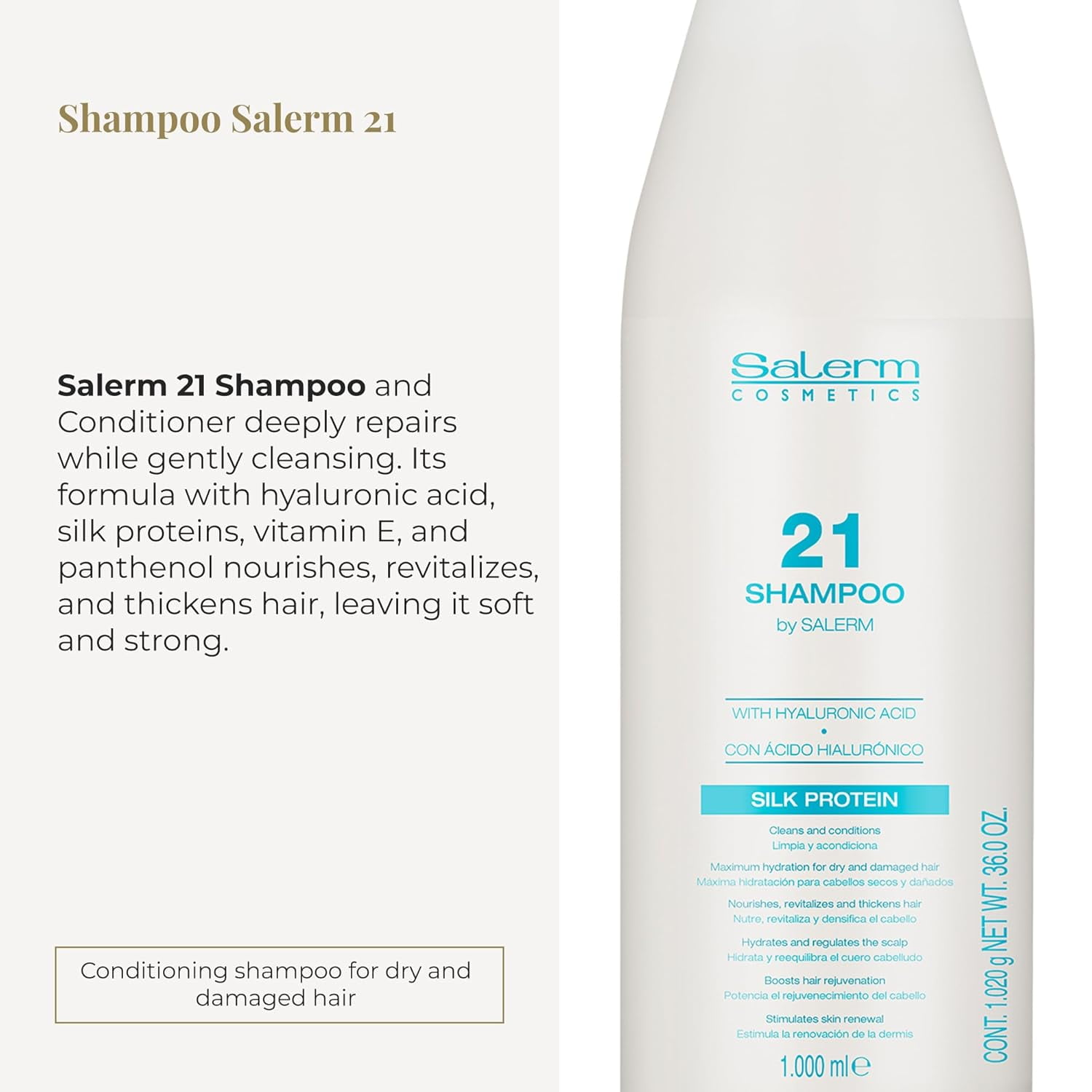 Salerm - Hydrating Shampoo 21 Silk Protein - 1000 ml - for Dry and Damaged Hair